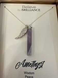 Believe by Brilliance Amethyst Fine Silver-Plated Necklace - Angel Wing + Stone - Picture 1 of 4