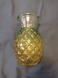 Glass Pineapple Vase Amber Green Textured Glass Scalloped Edge - Picture 1 of 6