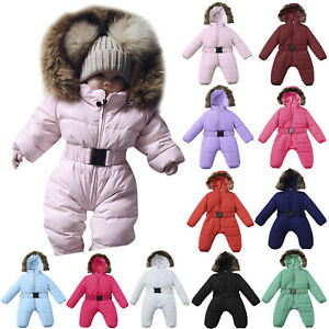 Baby Girls Snowsuit Down Coats Hooded Jumpsuit Warm Furry Fleece Jackets Outdoor