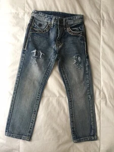 Monarchy Collection Boys Kids Sz 6 Stitched Straight Leg Denim Blue Jeans Ripped - Picture 1 of 6