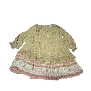 Abito Spell & The Gypsy donna L verde rosa dalia tunica floreale volant boho - Foto 1 di 9