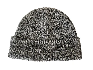 Rag & Bone Watch Cap Roscoe Ribbed Merino Wool Beanie Hat Black & Grey Marled - Picture 1 of 13