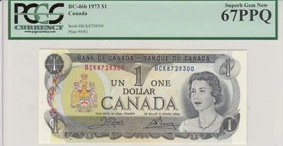 1973 Bank of Canada $1 - Cat#BC-46b - PCGS Superb Gem New 67PPQ  A19 - Image 1 of 2