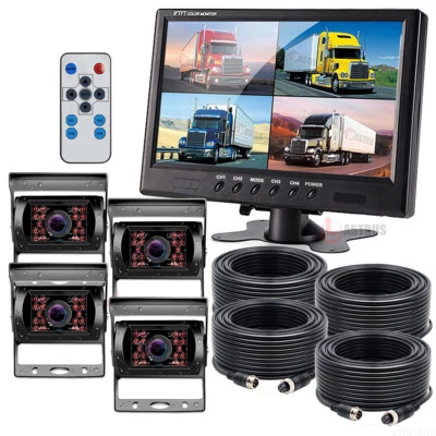 9" QUAD SPLIT SCREEN MONITOR REAR BACK UP CAMERA SYSTEM FOR BUS TRUCK RV 12-24V - Image 1 of 4