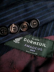 48R Bespoke Dormeuil Cloth 2pc Suit Blue & Black Striped Wool Jacket Pants W42 - Picture 1 of 7