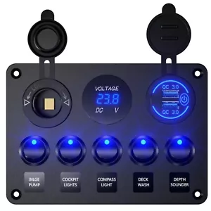 Boat Rocker Dual USB Ports + Digital Volmeter +12V Outlet Pre-Wired RV Car Truck - Picture 1 of 12