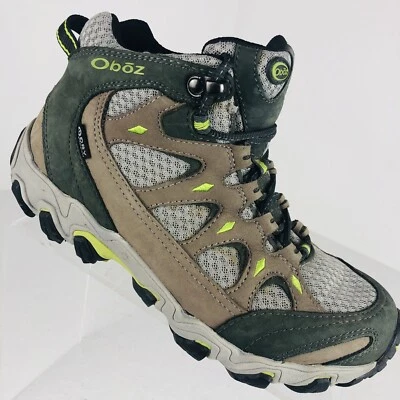 OBOZ Womens 7 Waterproof Hiking Trail Boots Shoes Grey Brown NEON Green￼￼ - Image 1 of 4