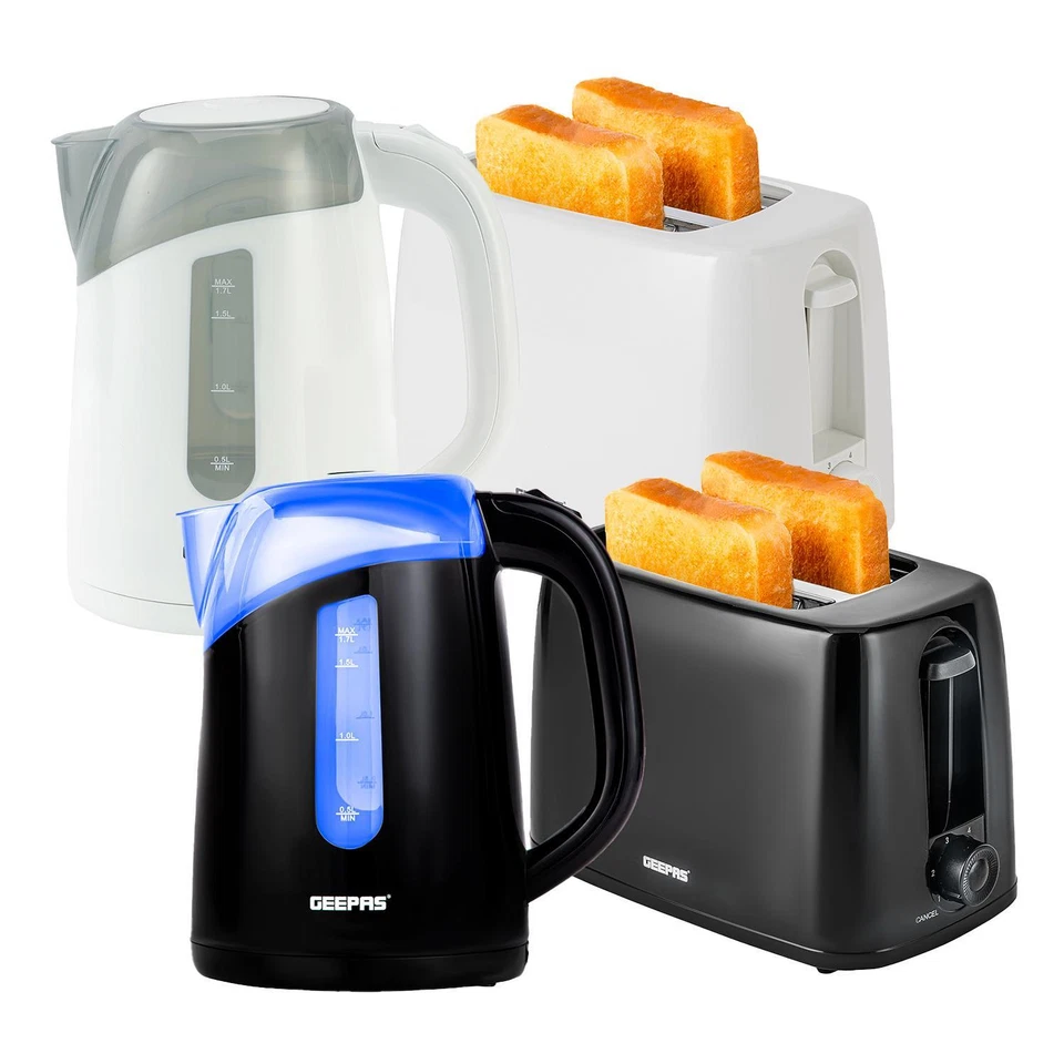 2 Slice Toaster & Illuminating Electric Kettle Combo Set 1.7L Cordless Jug - Image 1 of 1