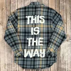 Star Wars Cakeworthy Mandalorian Yoda Grogu Flannel Shirt Medium Mens DIsney - Picture 1 of 7