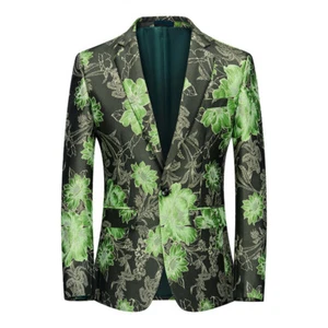 Mens Flower Jacquard Jacket Suit Blazer Prom Party Dinner Coat Tops Slim - Picture 1 of 14