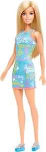 Barbie Blonde Doll with Logo Print Blue Dress - Picture 1 of 6