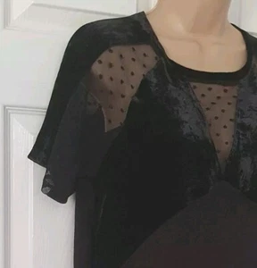 Maje Top Black Size 3 UK 10 Velvet Semi Sheer & Jersey Some Wool & Silk - Picture 1 of 10