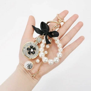 Pearl Luxury Keychain Crystal Perfume Bottle Pendant Car Wallet Handbag Key Ring - Picture 1 of 10