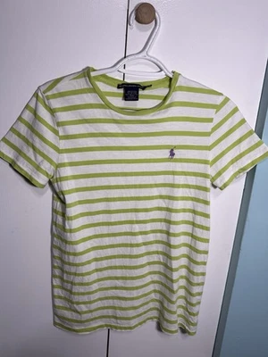 Camiseta Ralph Lauren Para Mujer Talla M Rayas Verdes Logo Bordado 100% Pima Foto 1 de 4