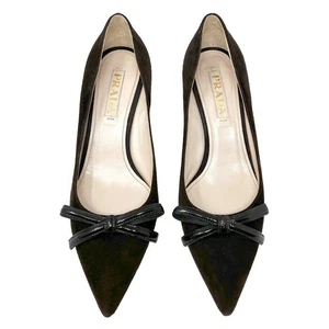 Prada Brown Suede Pointed-Toe Bow Pumps EU 37 Mid Heel | Made in Italy - Picture 1 of 9