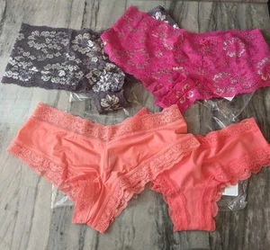 New Victoria's Secret 4 Pair Lot, Lacey Panties Two Cheeky & Two Shortie Size L - Picture 1 of 23