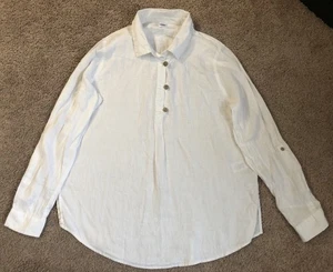 Sigrid Olsen Leinen Top weiß geknöpft Damen Medium Bluse - Bild 1 von 8