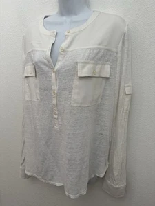 Blusa Banana Republic Heritage Collection de lino con botones bolsillos crema L para mujer - Imagen 1 de 5