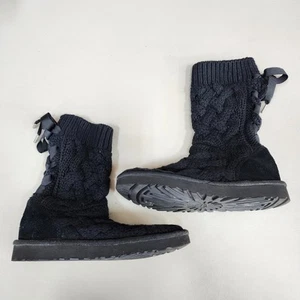 UGG Australia Women’s Isala Cable Knit Black Boots Women’s Size 7 - Picture 1 of 7