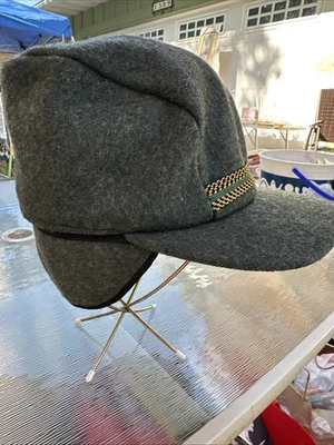 Gorra de cazador de lana verde gris vintage con orejeras Foto 1 de 4