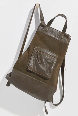 NUEVO BOLSO MOCHILA DE CUERO GAMUZA SALVIA OLIVA AMARGO FREE PEOPLE WE THE FREE Foto 1 de 4