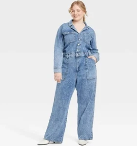 Universal Thread Women's Long Sleeve Utility Baggy Denim Jumpsuit Size 12R NWT - Picture 1 of 8
