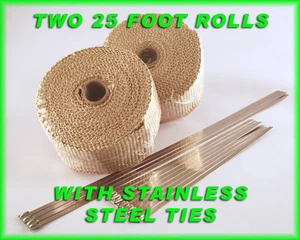 ENVOLTURA DE TUBO DE ESCAPE DE CABEZA DE MOTOCICLETA BRONCEADA Y LAZOS DE ACERO INOXIDABLE 1/16""x2""x 25 FT 2 ROLLOS - Imagen 1 de 1