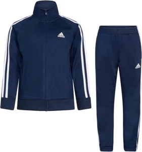 adidas Boys Tricot Tracksuit Jacket Jogger Pant Set Size 4 Dark Blue - Picture 1 of 5