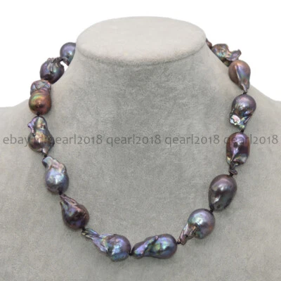 Clásico Enorme Collar de Perlas Barrocas Renacidas Mar del Sur Negro Natural Real de 15-25 mm Foto 1 de 3