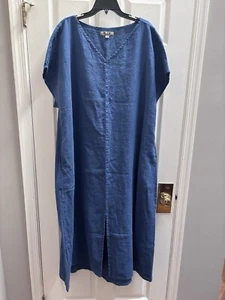 Nuevo con etiquetas Vestido largo de lino lino 2G 2X Yara Delft azul cuello en V - Imagen 1 de 3