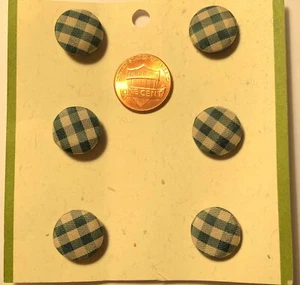 Set of 6 MIDORI Fabric Covered Domed Shank Buttons Green Beige 5/8" 15.5mm 9936 - Picture 1 of 2