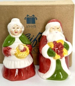Vintage 1995 Mr. & Mrs. SANTA CLAUS Salt & Pepper Shakers 3” by Avon NOS Boxed! - Picture 1 of 2