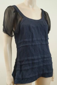 VENA CAVA Azul Marino Oscuro Azul y Negro Mangas de Chifón Cuello Escote Top de Noche Reino Unido10; EE. UU. 6 - Imagen 1 de 10