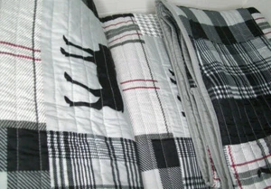 Wool Rich Rustic Black Gray Moose Plaid Square King Quilt King Shams Pillow Set - Picture 1 of 4