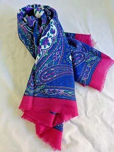 Vintage Fashion Scarf Purple Roses Paisley Blue Pink Green 32" x 32" Polyester  - Picture 1 of 5