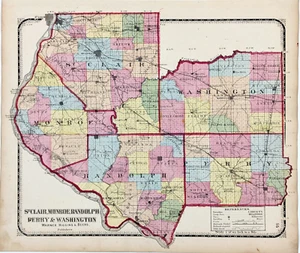 1871 ILLINOIS County Map ST CLAIR MONROE RANDOLPH PERRY WASHINGTON (16x13) - Picture 1 of 4