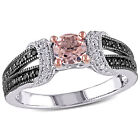 Amour Sterling Silver Morganite And Black And White Diamond Engagement Ring