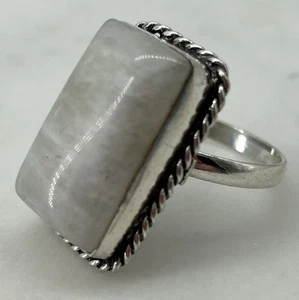 Anillo de Plata de Ley 8.25 Blanco Gris Piedra Boho Hippie Rectángulo Estilo Vintage - Imagen 1 de 9
