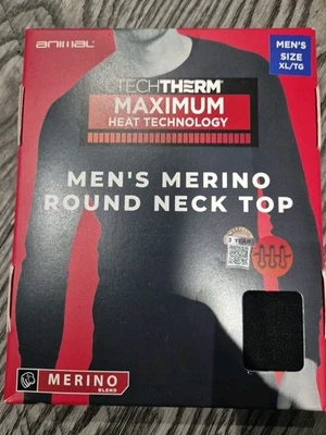 Mountain Warehouse ANIMAL Merino Wool Herren Rundhals Top XL Schwarz Thermo