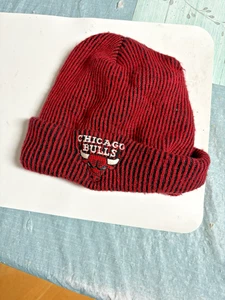 Chicago Bulls Knit Beanie Red Black Pom Hat Licensed NBA Winter Cap Used - Picture 1 of 5