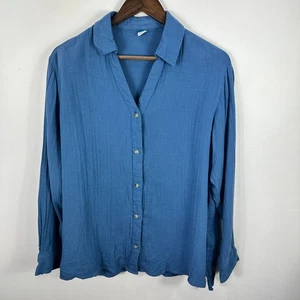 Old Navy Button Shirt Damen S blau Gaze Crinkle Relaxed Boho Coastal Resort - Bild 1 von 7
