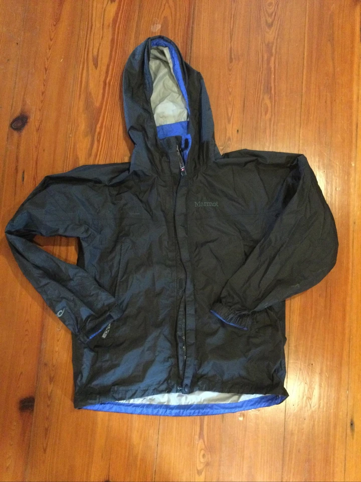 Marmot Small Black Blue Hooded Rain Coat Jacket  - Image 1 of 4