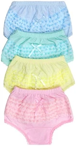 Girl's Pack of 4 Cotton Ruffle Hem Panties - Ruffle Back - Size 5 - Picture 1 of 7