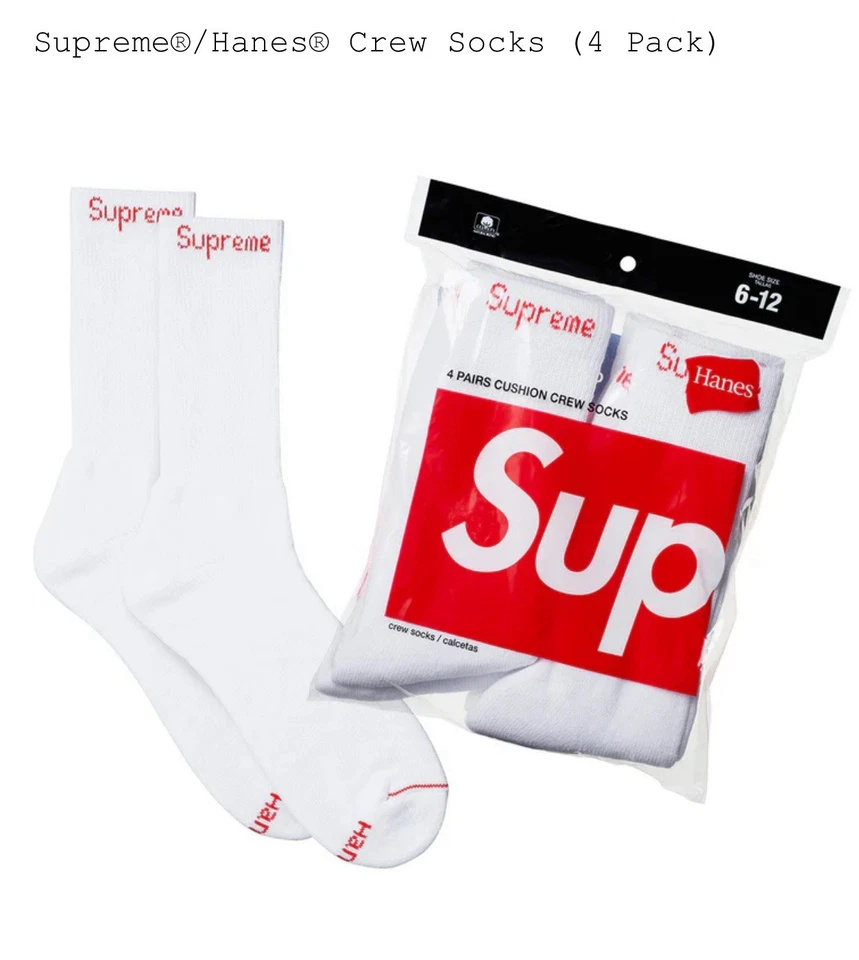 Calcetines acolchados Supreme x Hanes 4 por paquete - blancos - PEGATINA GRATUITA INCLUIDA Foto 1 de 1