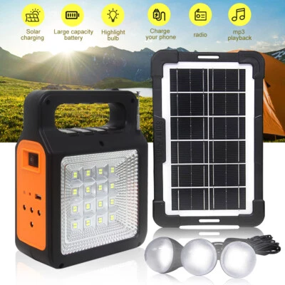 Solarpanel Kit Stromgenerator Tragbares Akku-Kraftwerk Licht mit 3 Glühbirnen - Bild 1 von 4