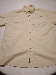 Magellan Nylon Ivory color Short Sleeve Button Down Outdoor Shirt Mens L - Picture 1 of 11
