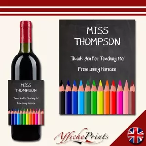 Personalised Wine Label Teacher Thank You Chalk Board Style Custom Sticker Gift - Picture 1 of 1