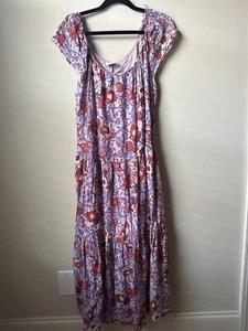 Knox Rose Women’s Dress Large Purple Red Floral Ruffle Off Shoulder Midi Lined - Picture 1 of 5