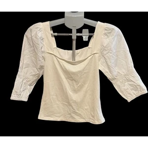 French Connection Cremefarbenes Damenoberteil 0 Neu mit Etikett Puffärmel quadratischer Ausschnitt Boho-Stil - Bild 1 von 6