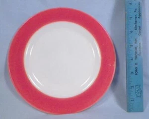 Pyrex Flamingo Pink Luncheon Plate Coral Spray Mist Band White Corning Vintage - Picture 1 of 5